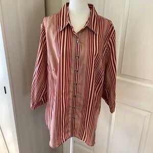 Kim Rogers Striped Button Down Shirt - Red and White